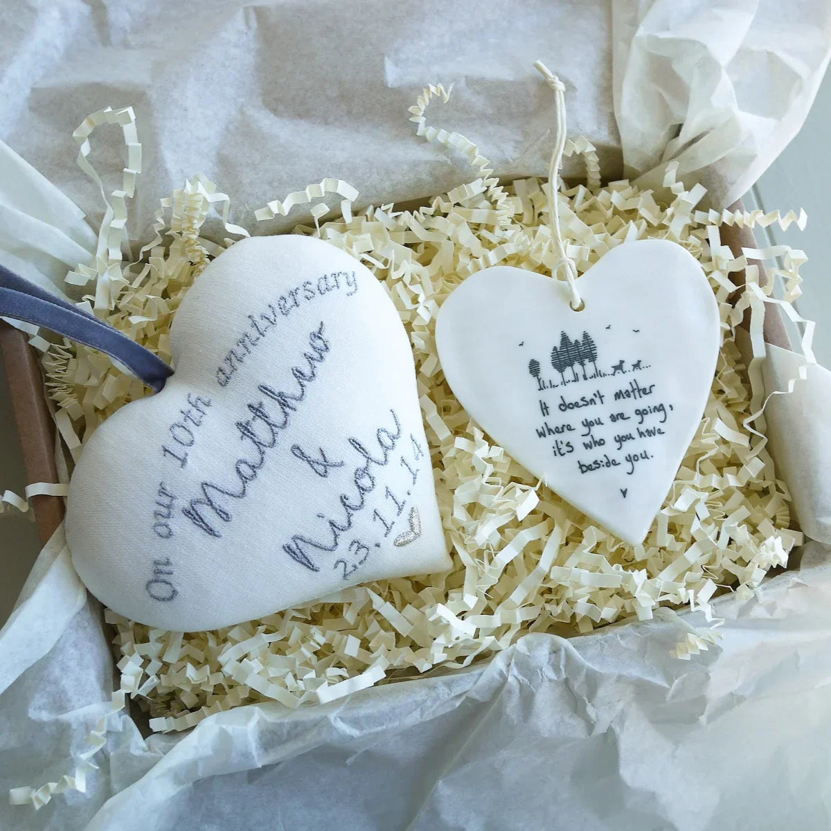 10th Anniversary Gift Personalised Heart with Porcelain Heart