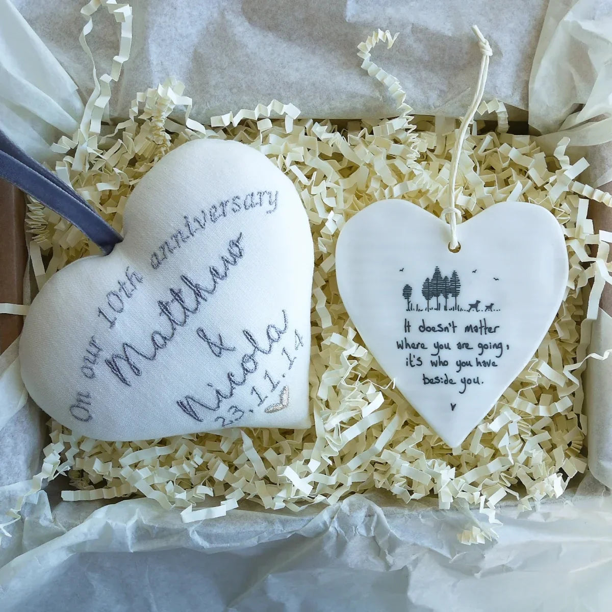 10th Anniversary Gift Personalised Heart with Porcelain Heart