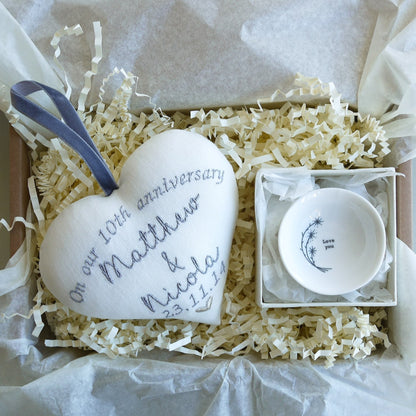 10th Wedding Anniversary Personalised Gift Heart and Ring Dish Prep collection