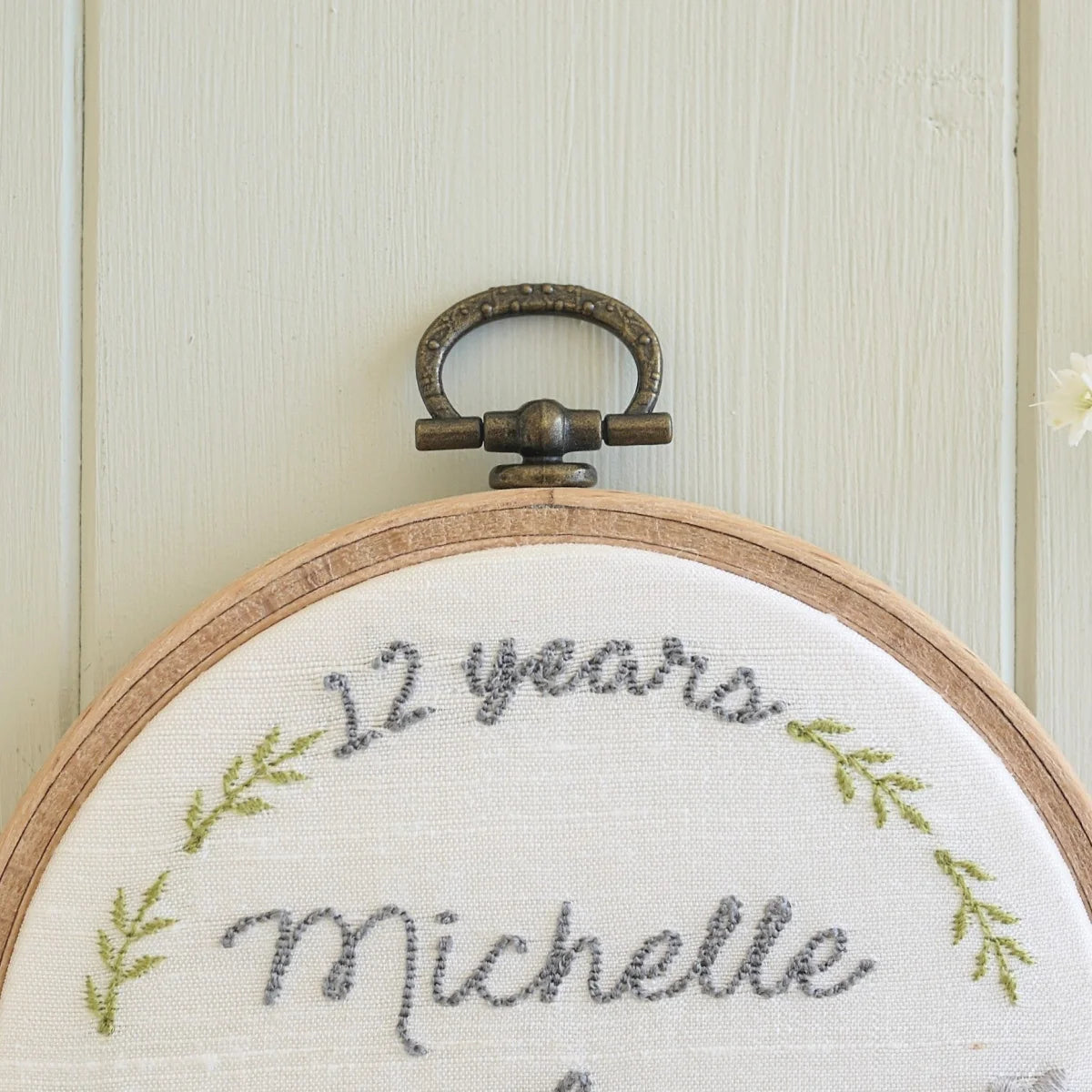 12th Anniversary Personalised Gift Embroidered Silk Hoop