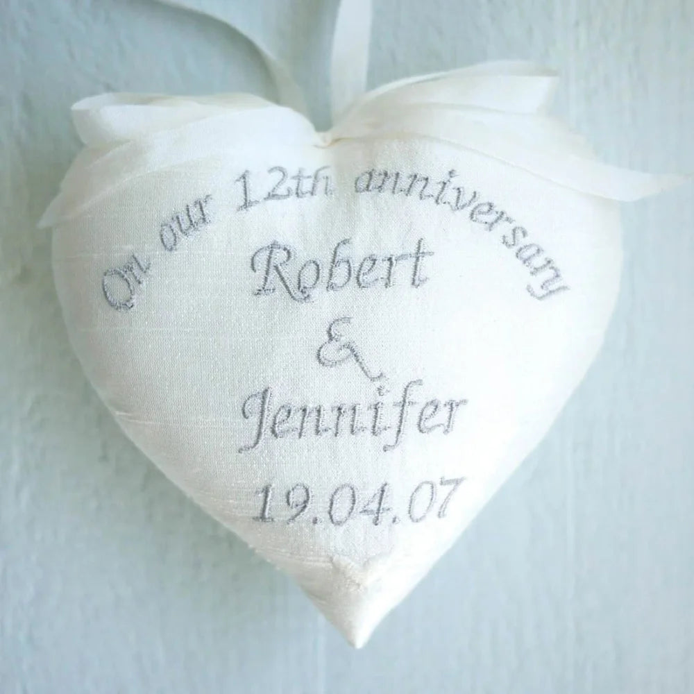 12th Anniversary Silk Gift Heart with Hanging Star 12th Silk Anniversary Gifts