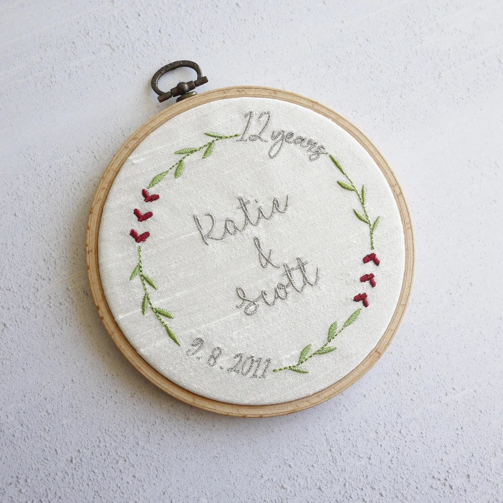 12th silk anniversary embroidered wall plaque 12th Silk Anniversary Gifts