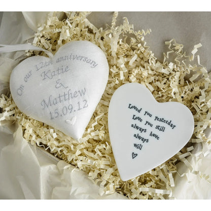12th Silk Anniversary Gift Heart with Porcelain Coaster