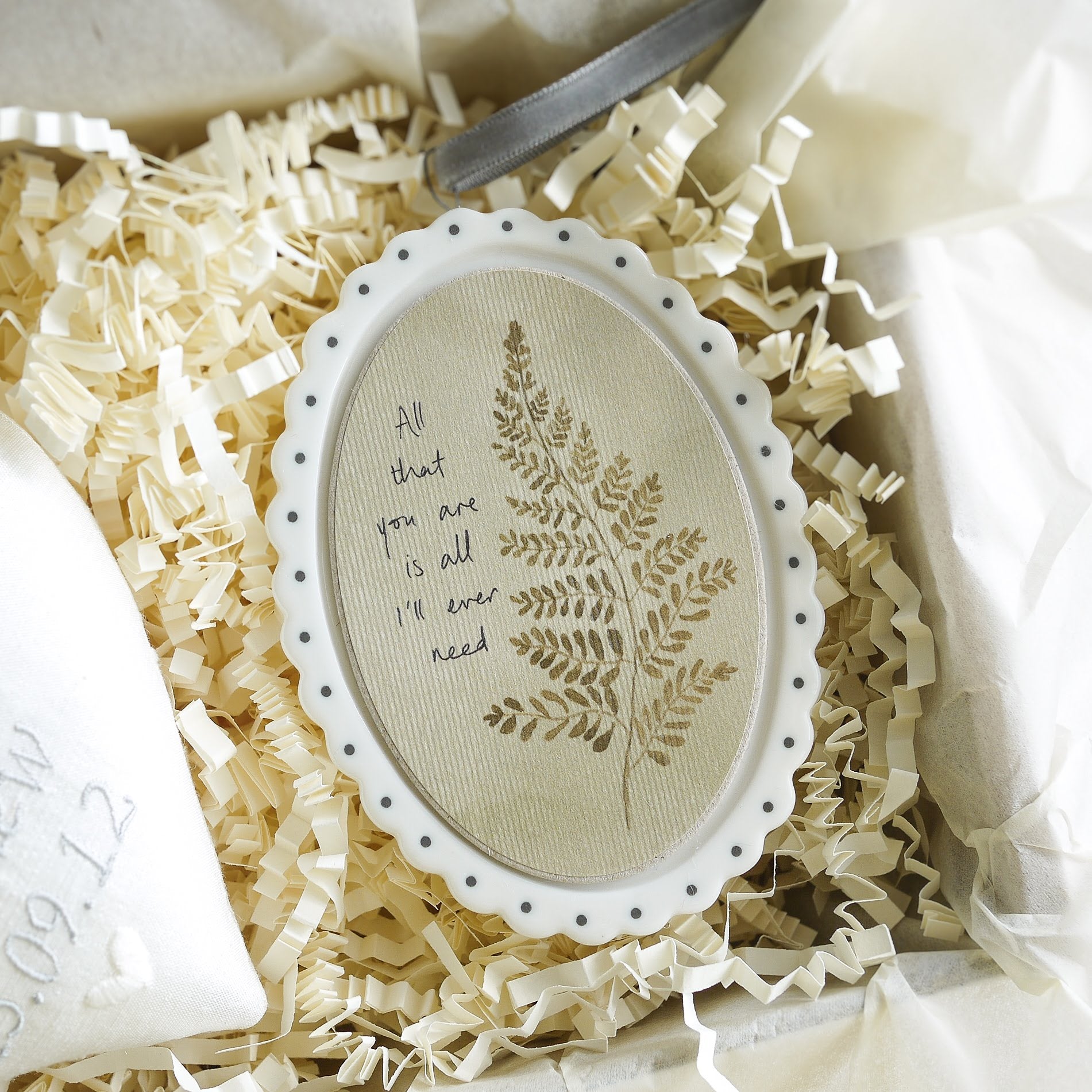 12th Silk Wedding Anniversary Gift Heart with Fern Leaf Scalloped Edge Decoration