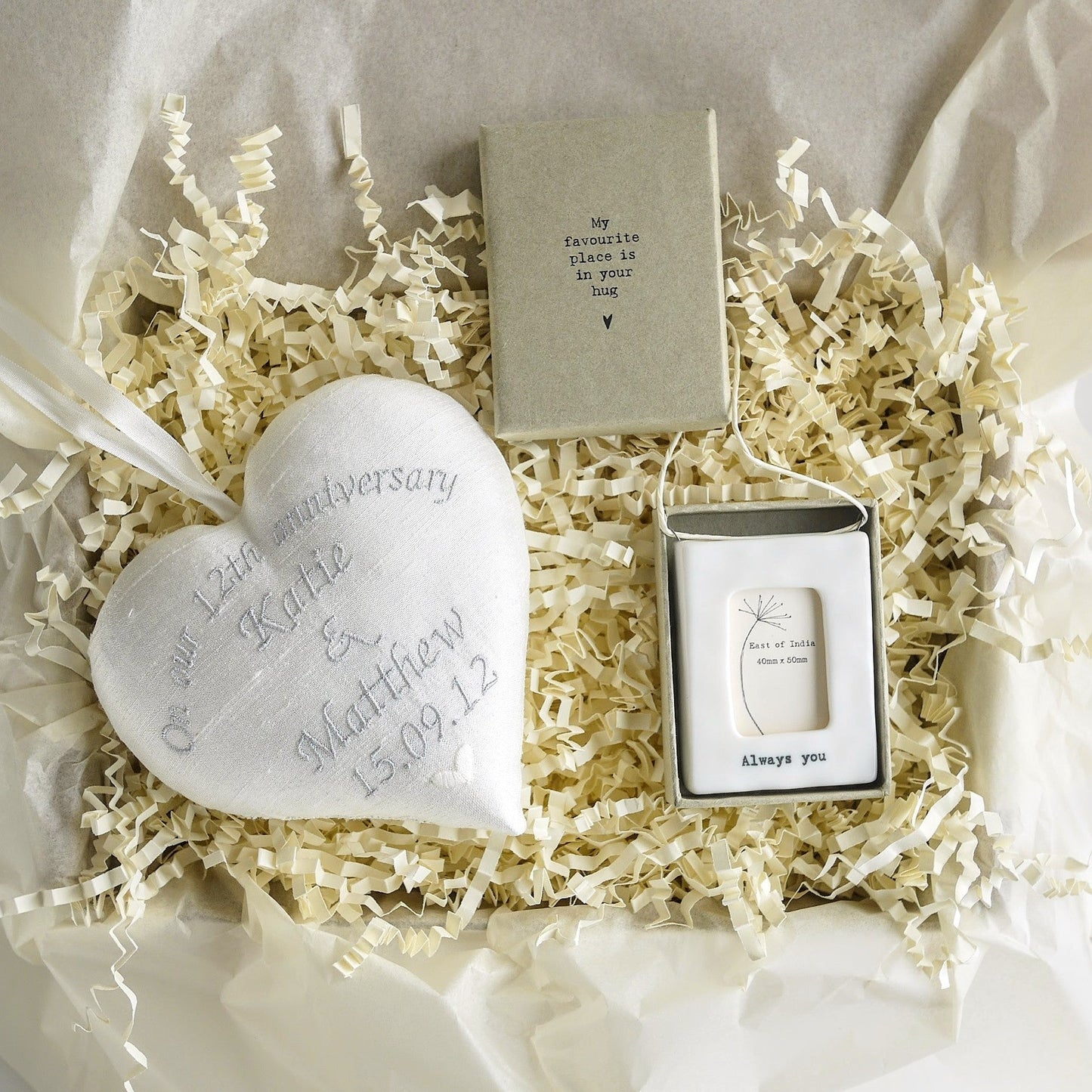 12th Silk Wedding Anniversary Gift Heart with Mini Photo Frame