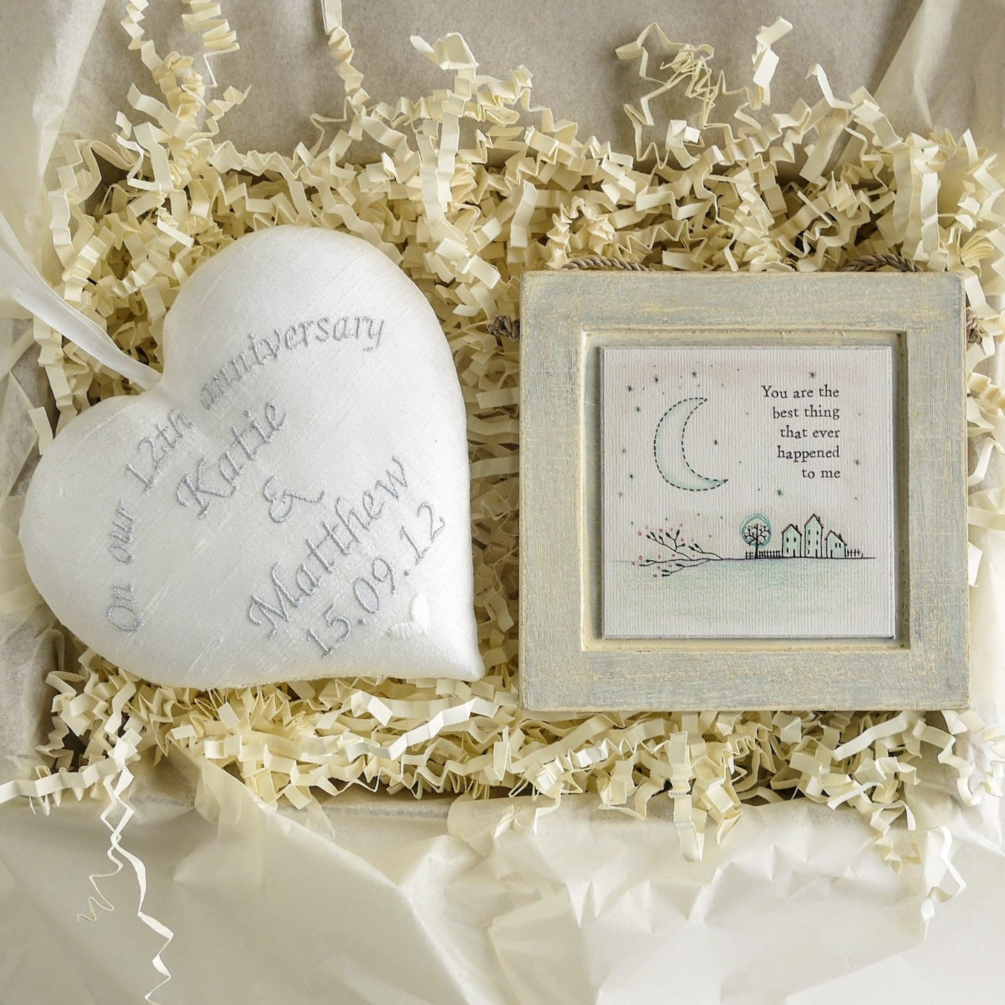 12th Silk Wedding Anniversary Gift Heart with Picture