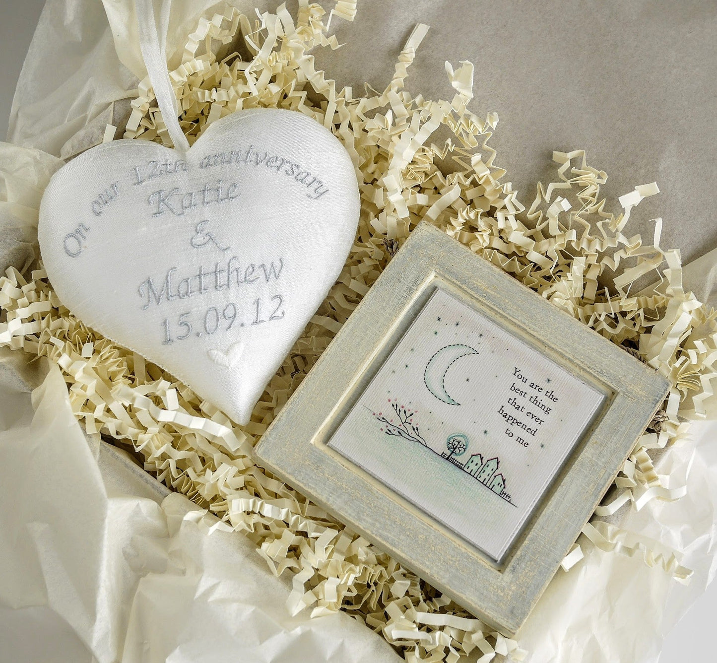 12th Silk Wedding Anniversary Gift Heart with Picture