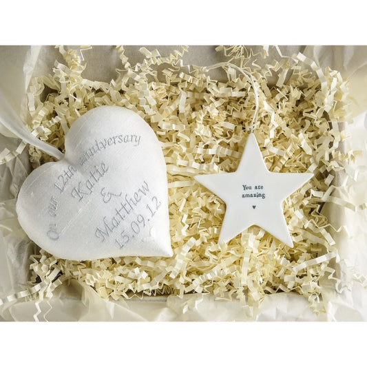 12th Silk Wedding Anniversary Gift Heart with Porcelain Star