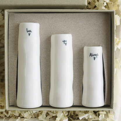 12th Silk Wedding Anniversary Gift Heart with Trio of Bud Vases