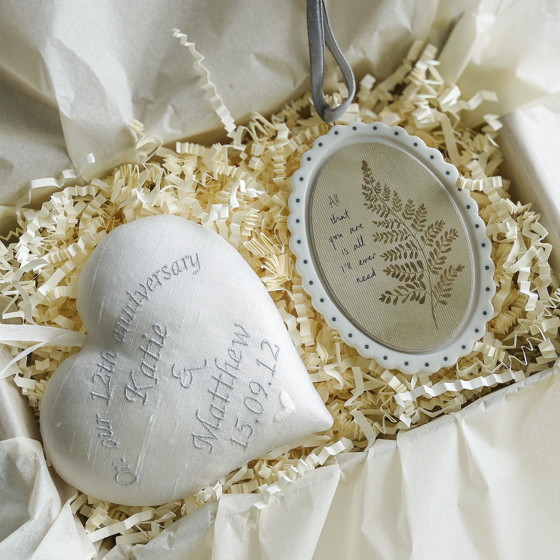 12th Silk Wedding Anniversary Personalised Gift Heart