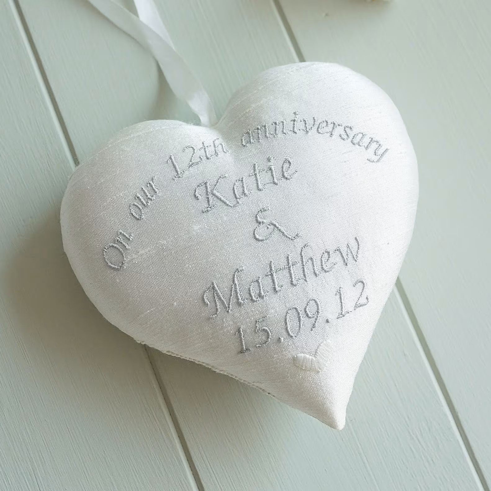 12th Silk Wedding Anniversary Personalised Gift Heart
