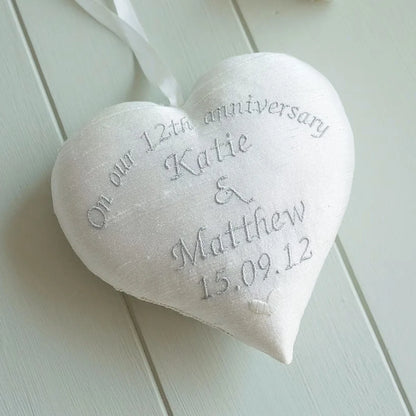 12th Silk Wedding Anniversary Personalised Gift Heart