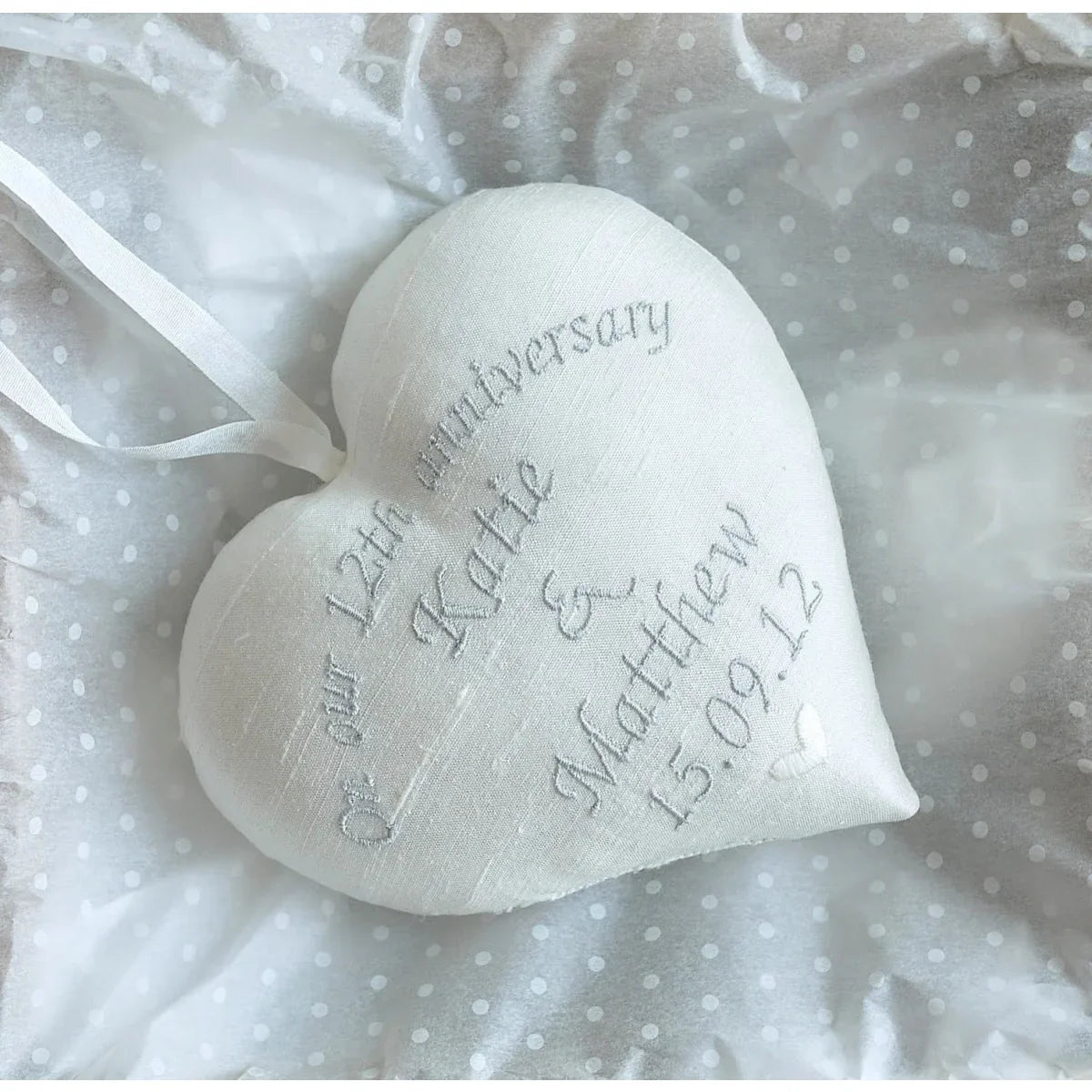 12th Silk Wedding Anniversary Personalised Gift Heart