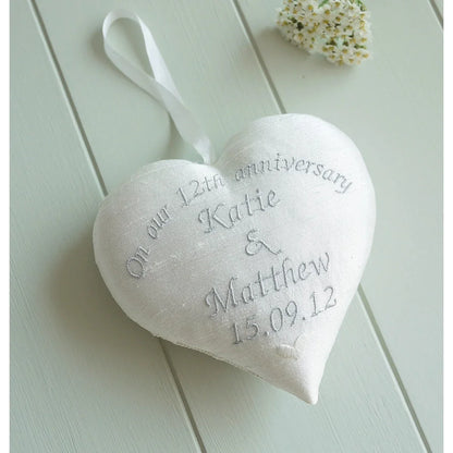 12th Silk Wedding Anniversary Personalised Gift Heart