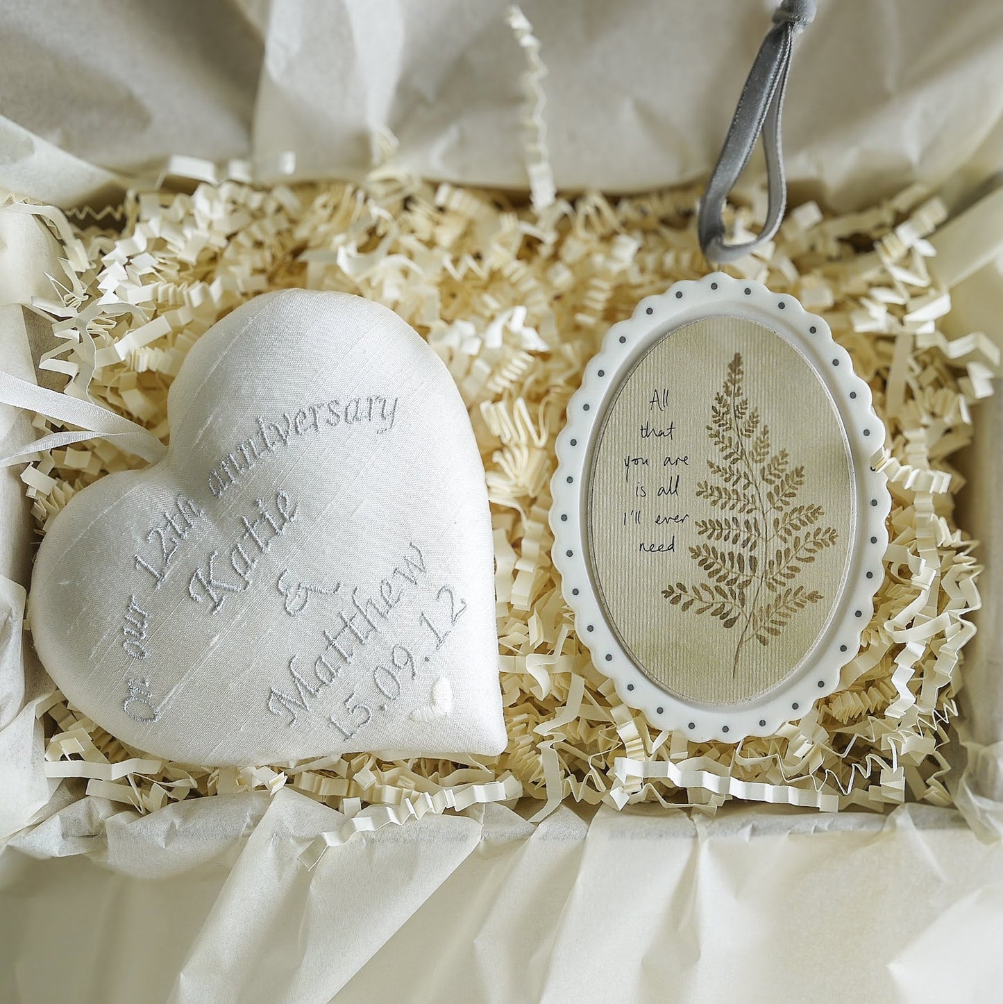 12th Silk Wedding Anniversary Personalised Gift Heart
