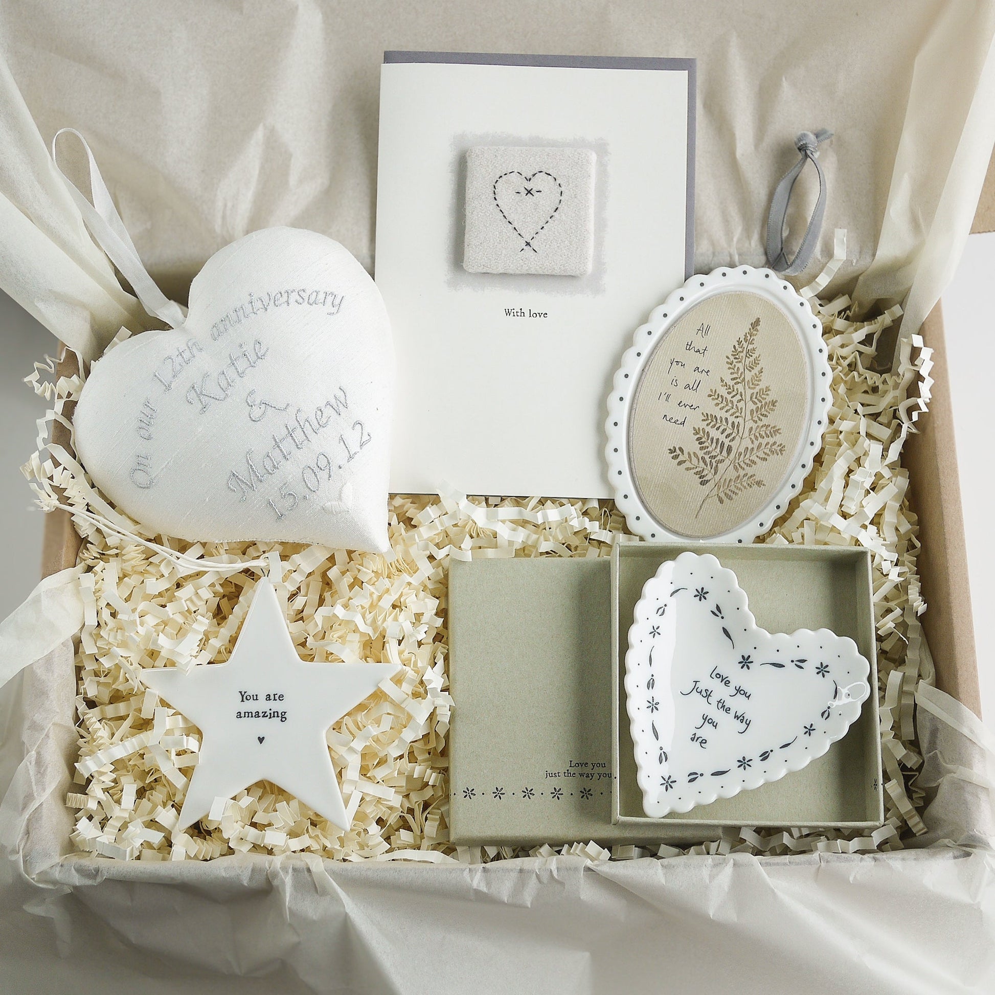 12th Silk Wedding Anniversary | Personalised Heart and Gift Box Bundle