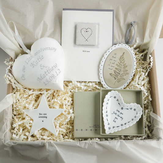 12th Silk Wedding Anniversary | Personalised Heart and Gift Box Bundle