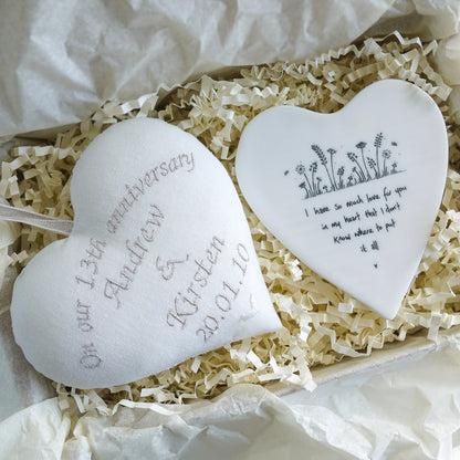 13th Anniversary Lace Embroidered Personalised Heart Gift