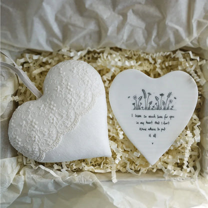 13th Anniversary Lace Embroidered Personalised Heart Gift