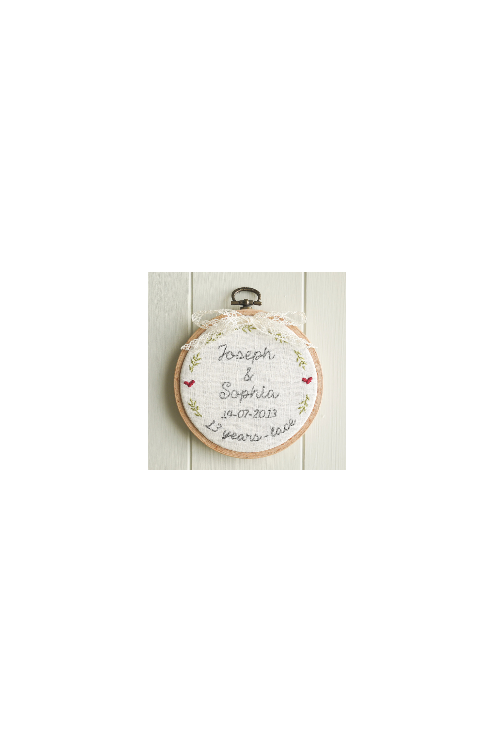 13th Anniversary Lace Personalised Gift Embroidered Hoop