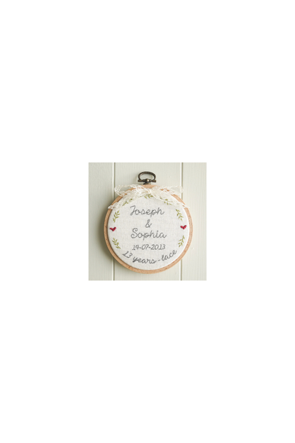 13th Anniversary Lace Personalised Gift Embroidered Hoop