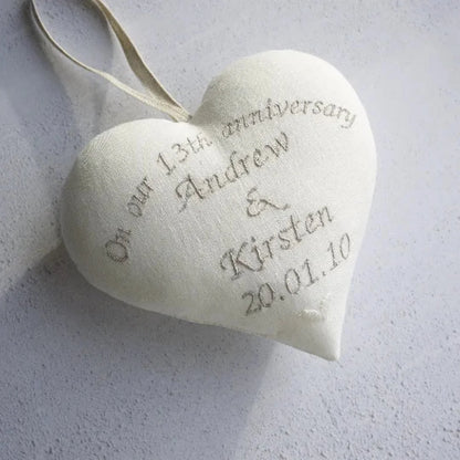 13th Anniversary Personalised Gift Heart with Porcelain Heart Ornament