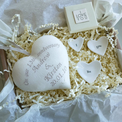 13th Anniversary Personalised Lace Gift Heart and Ring Dishes