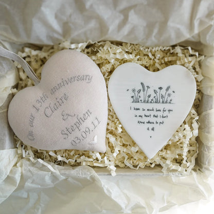 13th Anniversary Personalised Lace Heart Gift