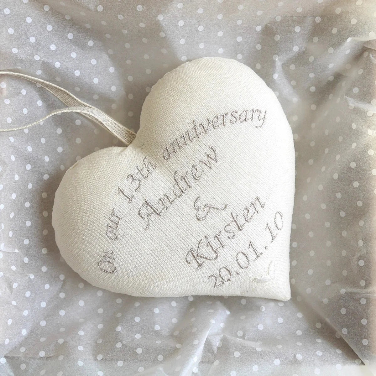 13th Lace Anniversary Embroidered Heart Gift