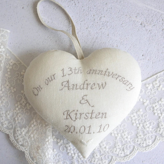 13th Lace Anniversary Embroidered Heart Gift