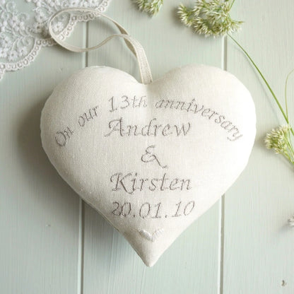 13th Lace Anniversary Embroidered Heart Gift