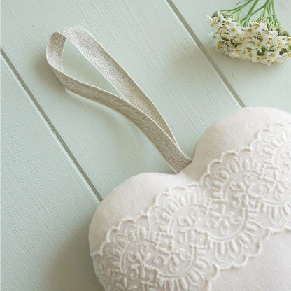 13th Lace Anniversary Embroidered Heart Gift with Porcelain Heart Keepsake