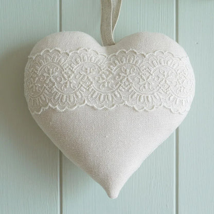 13th Lace Anniversary Embroidered Heart Gift with Porcelain Heart Keepsake