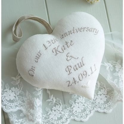 13th Lace Anniversary Gift Embroidered Heart and mini porcelain photo frame