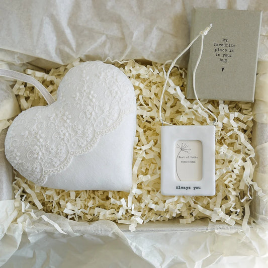 13th Lace Anniversary Gift Embroidered Heart and mini porcelain photo frame