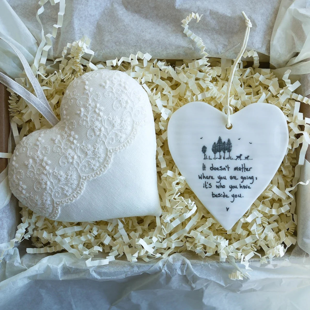 13th Lace Anniversary Gift Heart With Porcelain Heart Decoration