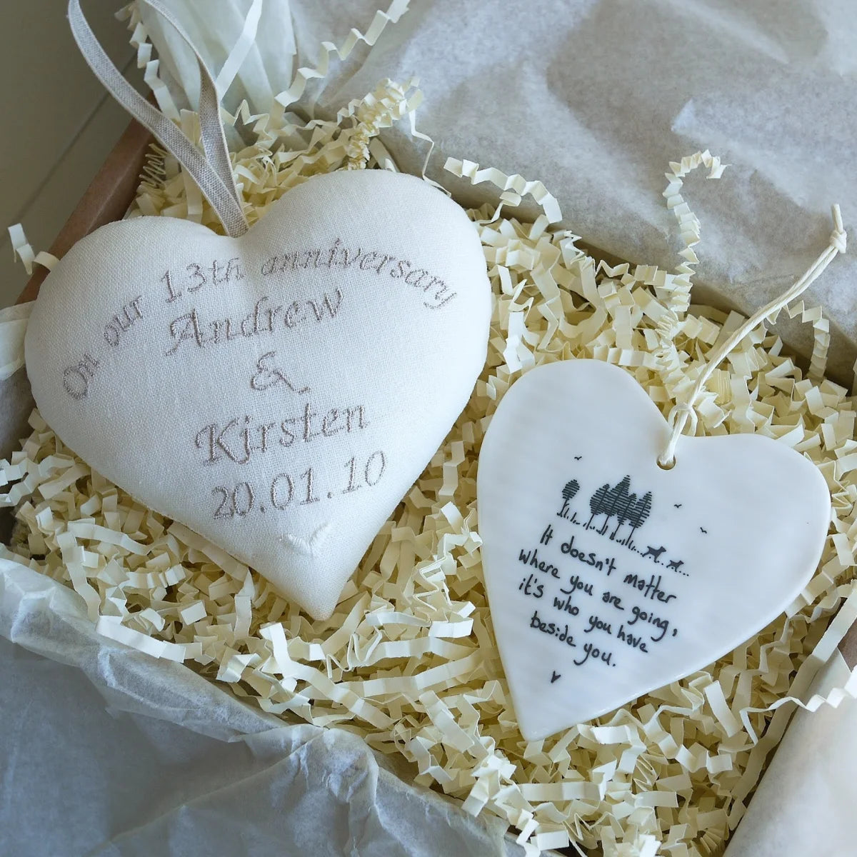 13th Lace Anniversary Gift Heart With Porcelain Heart Decoration