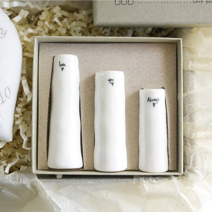 13th Lace Wedding Anniversary Gift Heart with Trio of Bud Vases