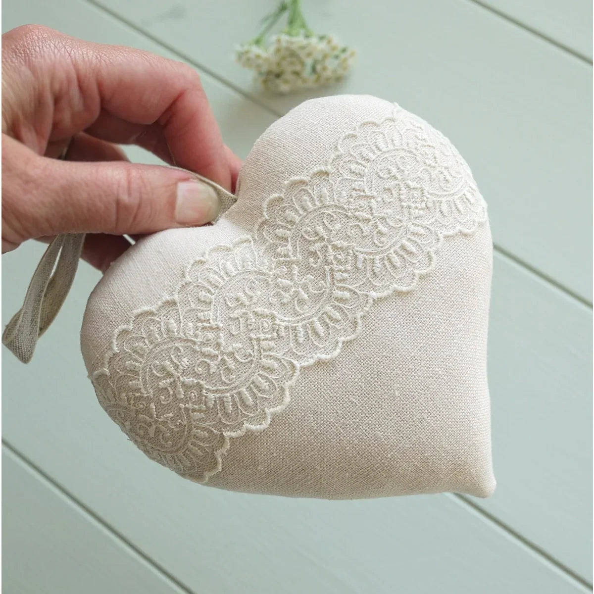 13th Lace Wedding Anniversary Gift - Personalised Heart and Porcelain Keepsake