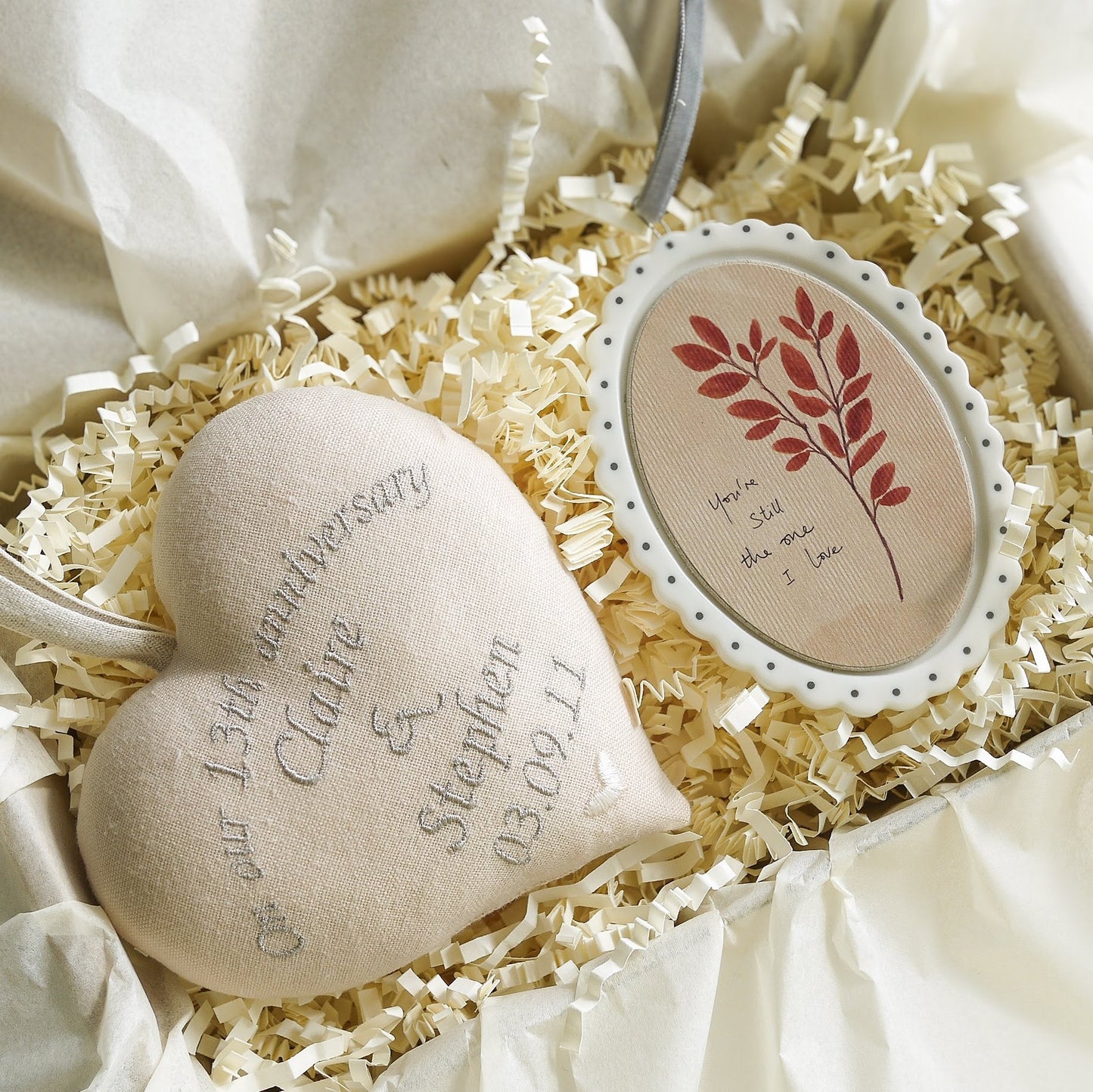 13th Lace Wedding Anniversary Gift - Personalised Vintage Style Heart