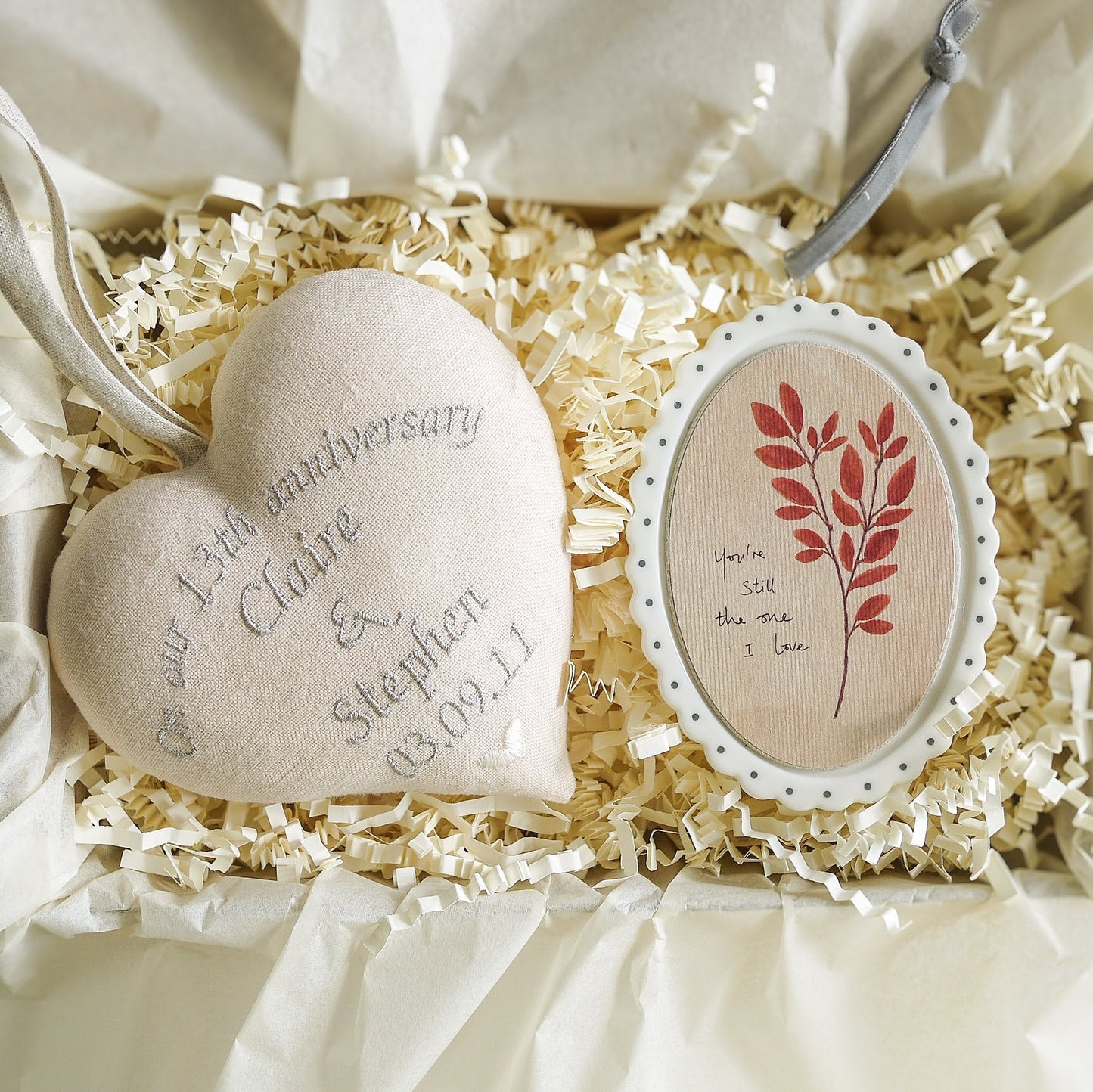 13th Lace Wedding Anniversary Gift - Personalised Vintage Style Heart