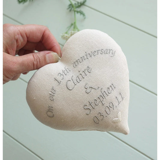 13th Lace Wedding Anniversary Gift - Personalised Vintage Style Heart