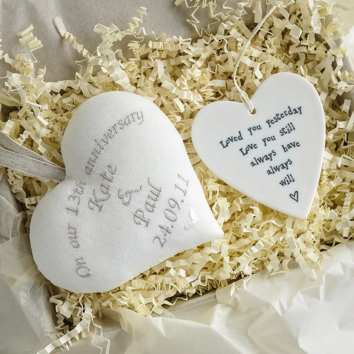 13th Lace Wedding Anniversary Personalised Gift Heart With Porcelain Heart