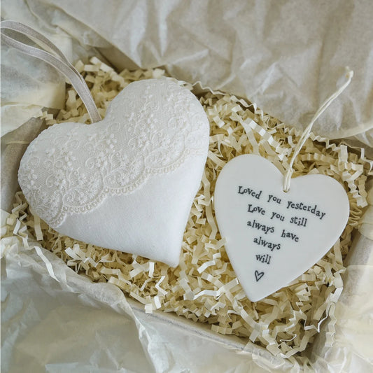 13th Lace Wedding Anniversary Personalised Gift Heart With Porcelain Heart