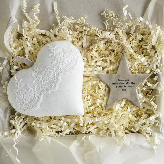 13th Wedding Anniversary Lace Gift Heart with Rustic Star