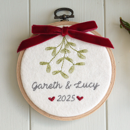 1st Christmas as a Couple - Personalised Embroidered Mistletoe Hoop Decoration