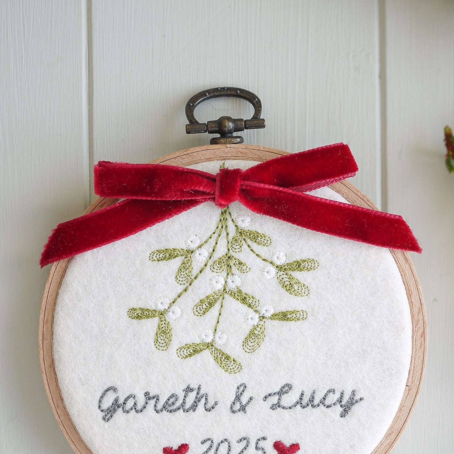 1st Christmas as a Couple - Personalised Embroidered Mistletoe Hoop Decoration