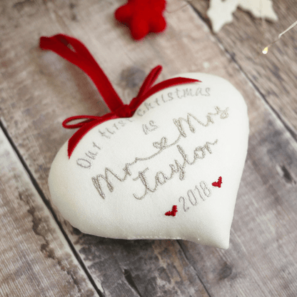 1st Christmas Married Gift Embroidered Heart with Scalloped Edge Decoration