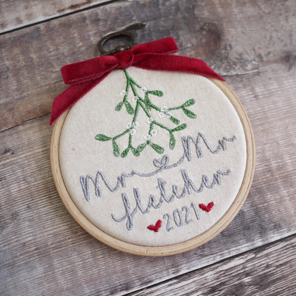 1st Christmas Married Mr and Mrs Embroidered Mistletoe Tree Decoration
