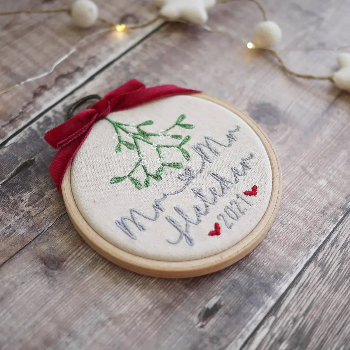 1st Christmas Married Mr and Mrs Embroidered Mistletoe Tree Decoration